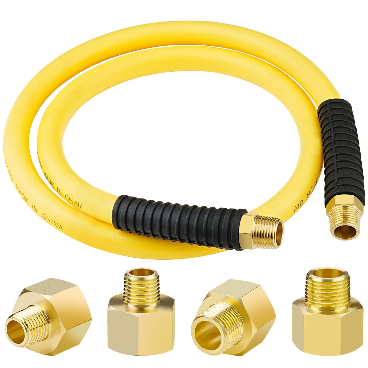 HOOTSUM 1/2in x 4ft hybrid air hose with brass ends for durable connections.