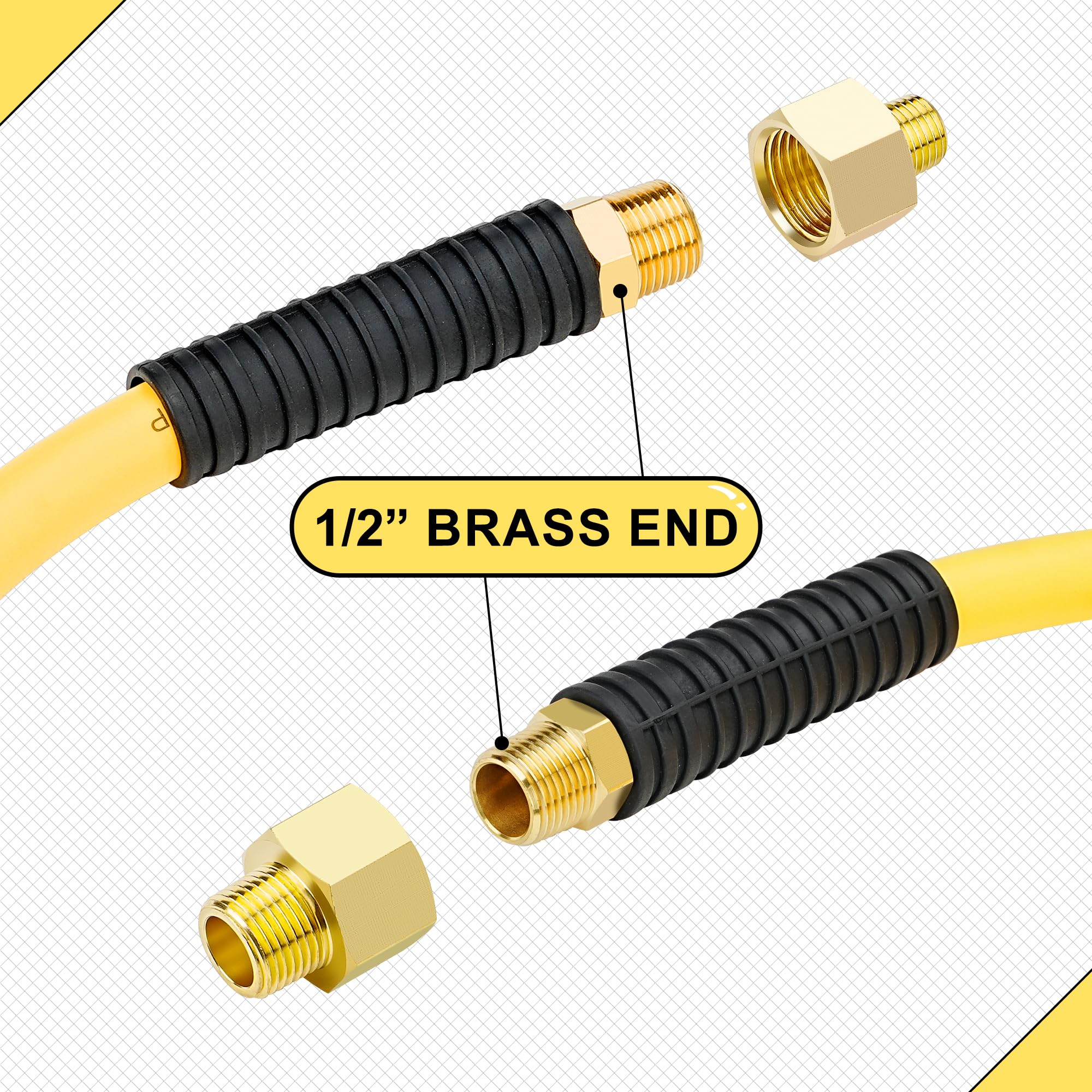 HOOTSUM bend restrictor preventing kinks near hose connections.