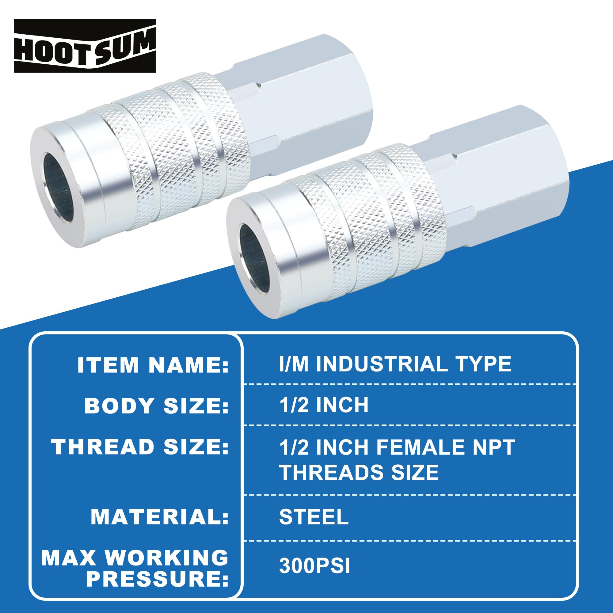 HOOTSUM half-inch industrial coupler F-NPT showing female threads for compatibility