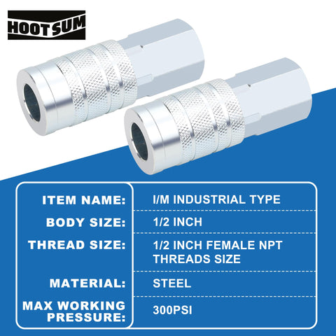 HOOTSUM half-inch industrial coupler F-NPT showing female threads for compatibility