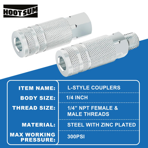 HOOTSUM Lincoln L-style 1/4-inch male coupler enables easy tool attachment.
