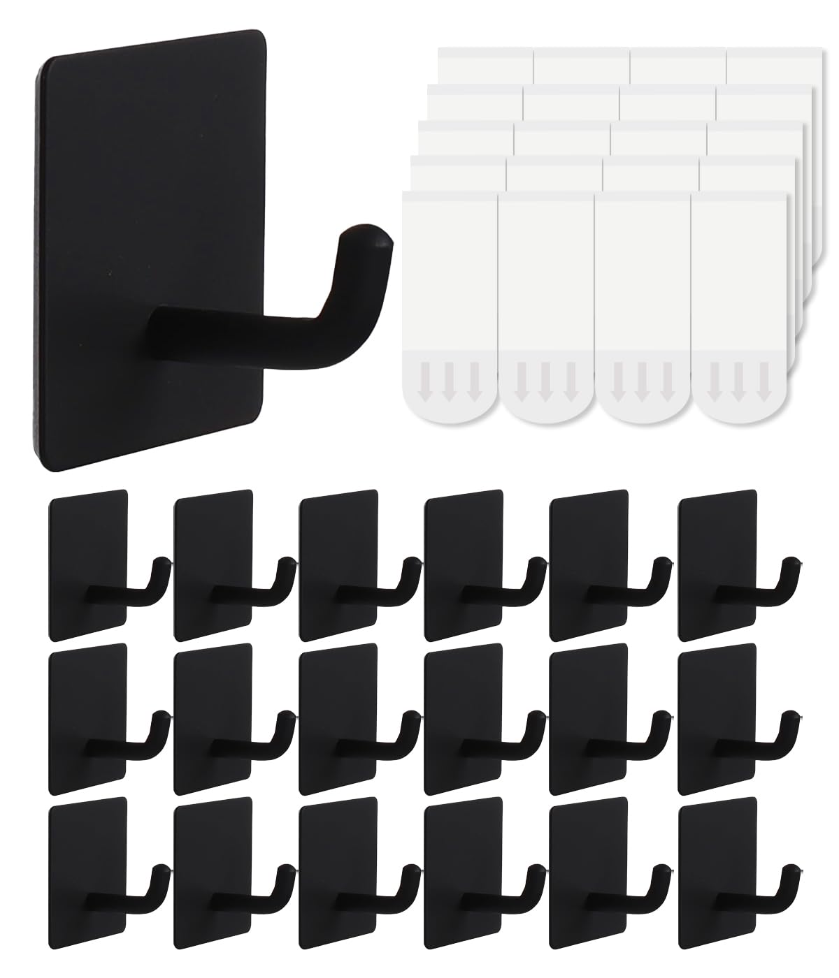 Hoousuper towel hooks with removable strips for damage-free bathroom organization.