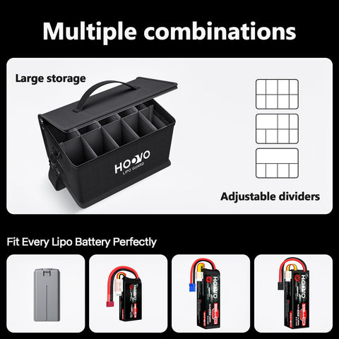 HOOVO Lipo Bag dividers arranged to create multiple compartments