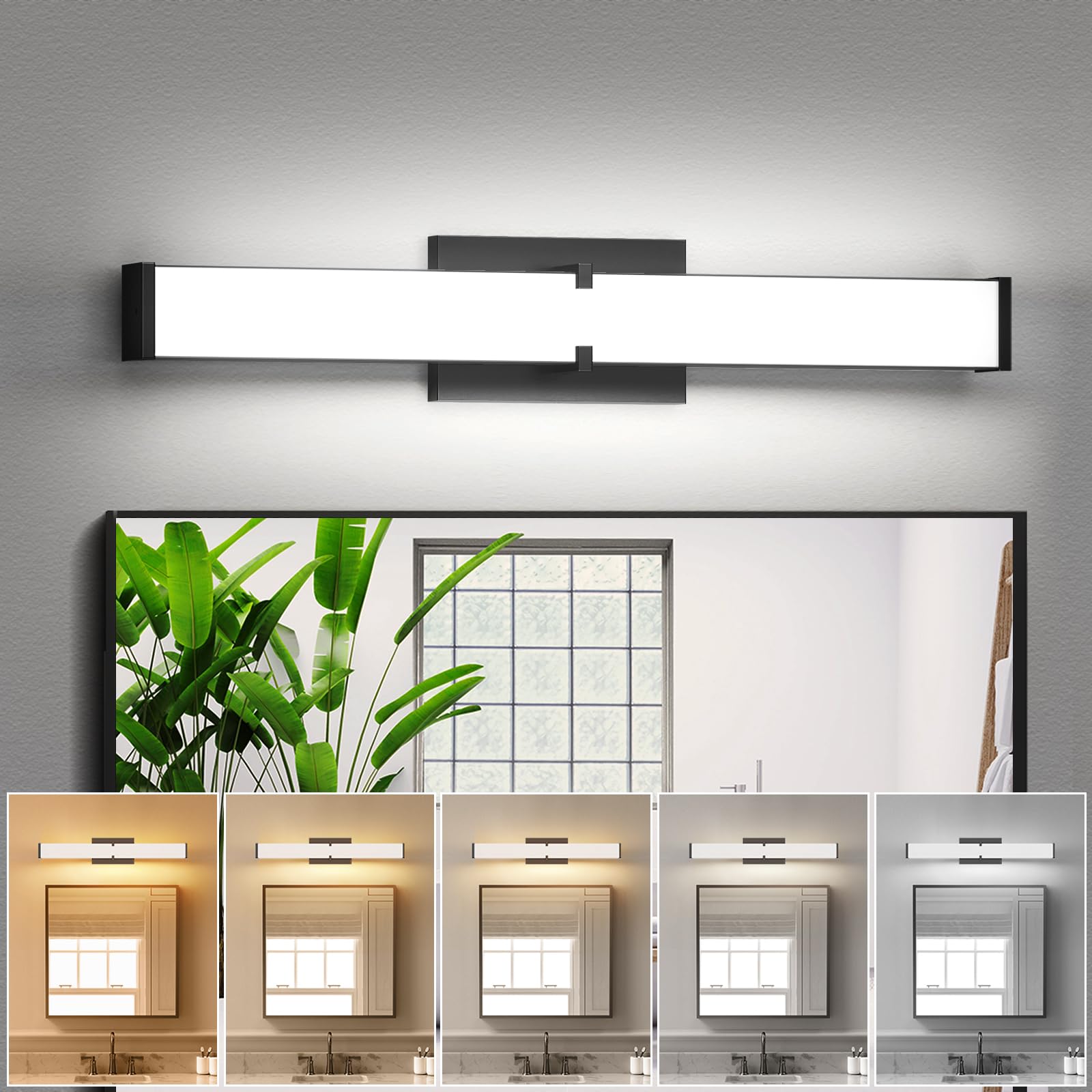 HOPAI 24-inch vanity light front view enhances bathroom brightness.