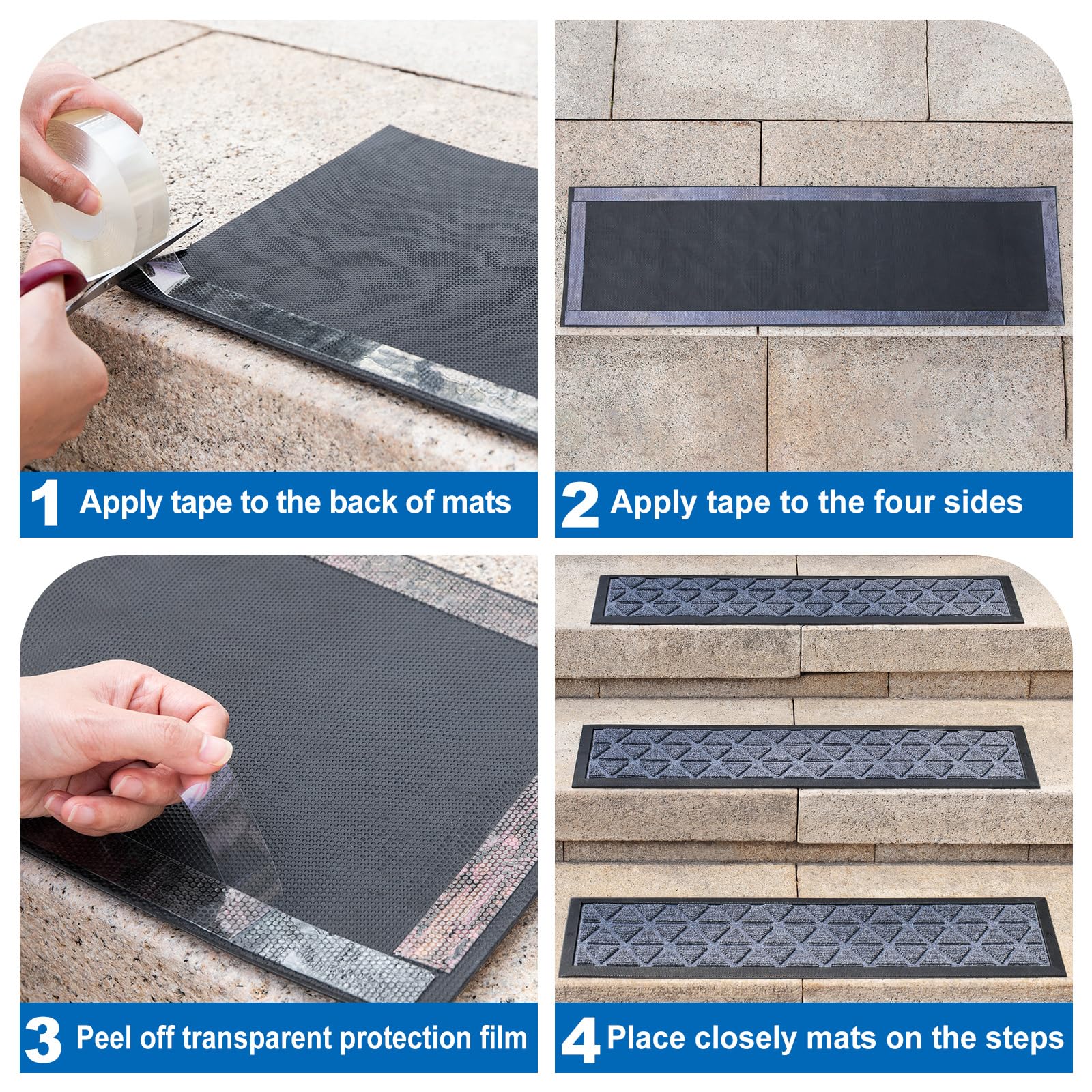Hopeviva stair treads work on wood, marble, tile, metal, and concrete stairs.