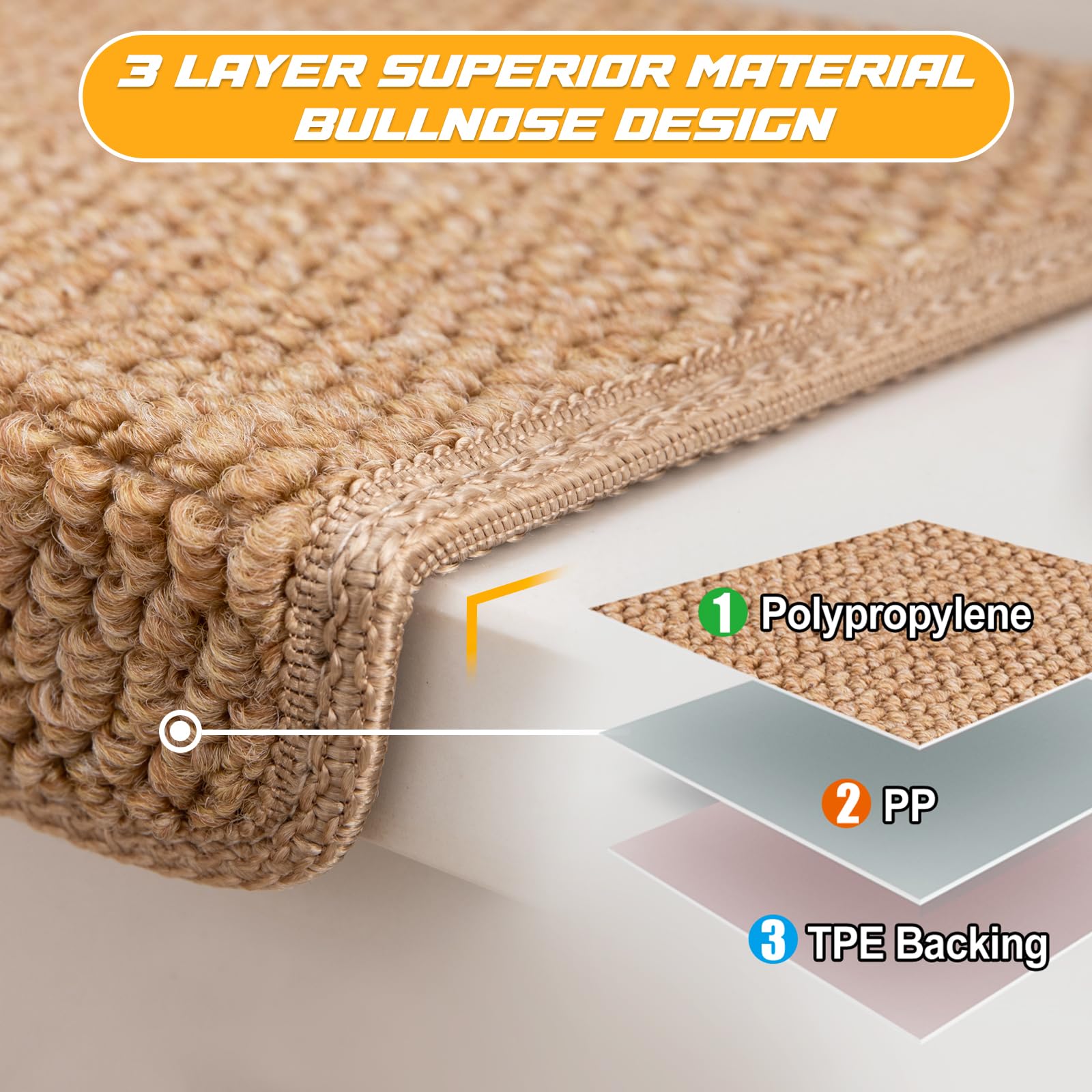 Hopeviva stair treads textured sisal look adds stylish grip on indoor wooden stairs.