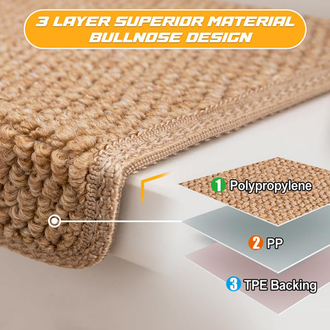 Hopeviva stair treads textured sisal look adds stylish grip on indoor wooden stairs.