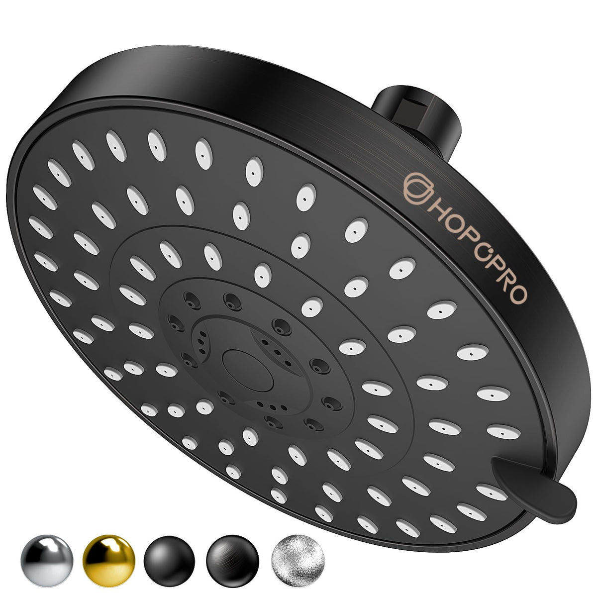 HOPOPRO 5-Mode high pressure shower head front view with bronze finish delivers wide spray