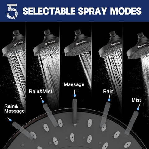 HOPOPRO shower head side view demonstrates universal thread compatibility for easy installation