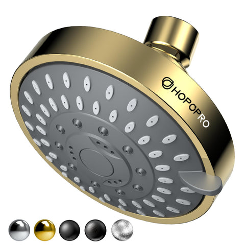 HOPOPRO 5 mode high pressure shower head in gold delivers strong, even coverage across modes