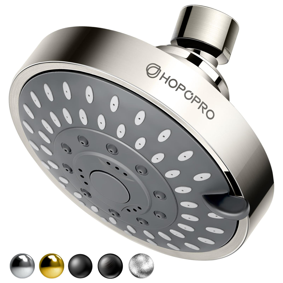 HOPOPRO 5-mode high pressure shower head with brushed nickel finish.