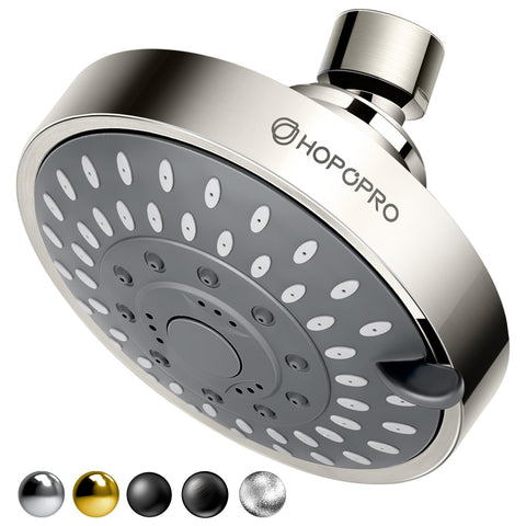 HOPOPRO 5-mode high pressure shower head with brushed nickel finish.