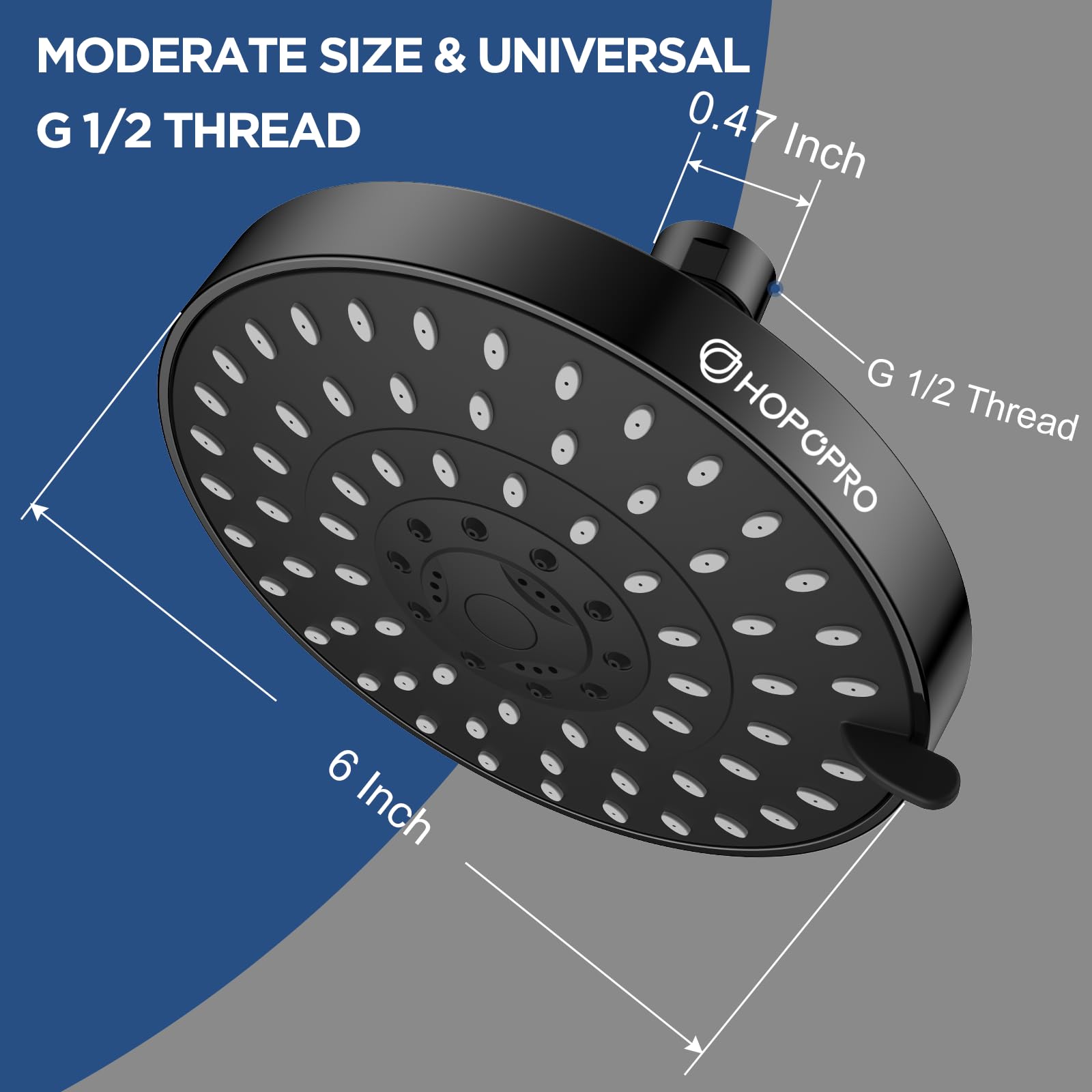 HOPOPRO shower head angle adjustment demonstrating flexible spray direction in matte black