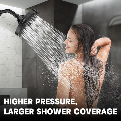 HOPOPRO matte black fixed shower head packaging with included accessories