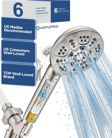 HOPOPRO 6-mode high pressure handheld shower head delivers a strong spray for a refreshing wash.
