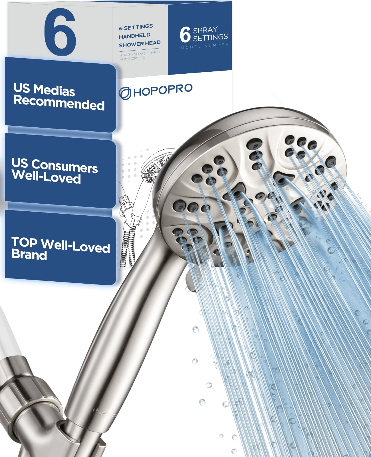 HOPOPRO 6-mode showerhead panel enables quick mode changes for varied showers.