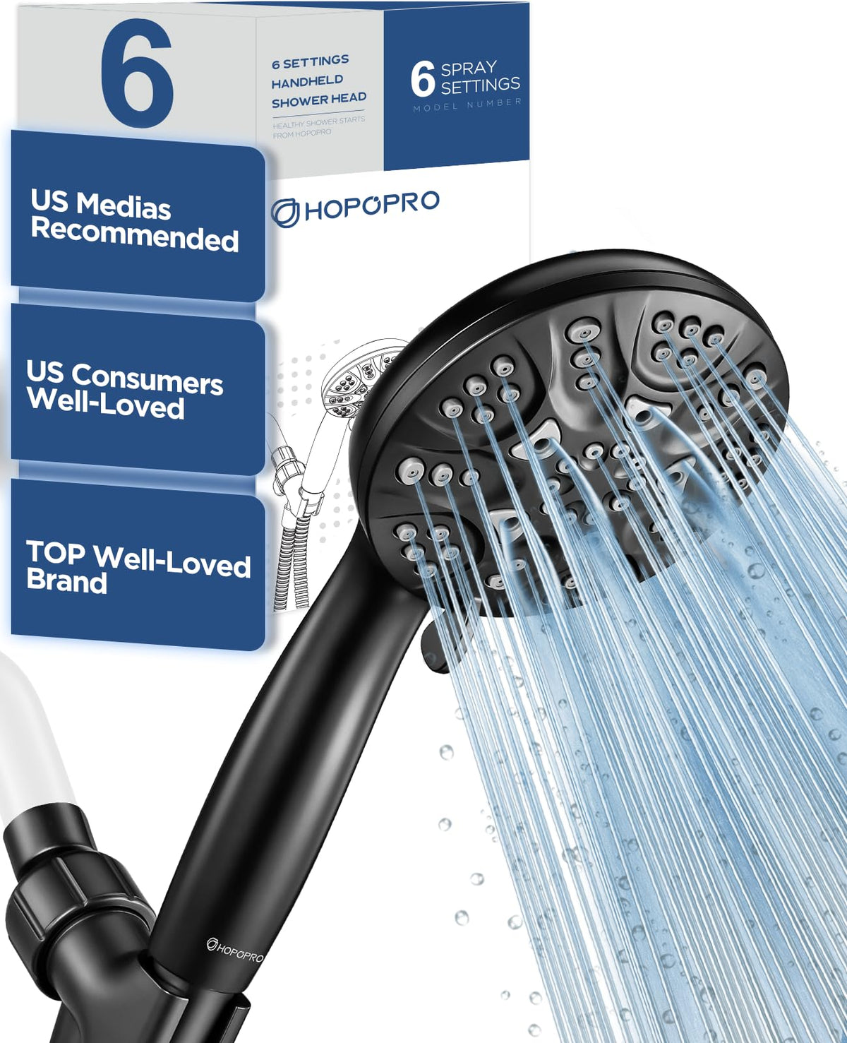 HOPOPRO 6-mode showerhead panel offering versatile spray options for a refreshing shower.