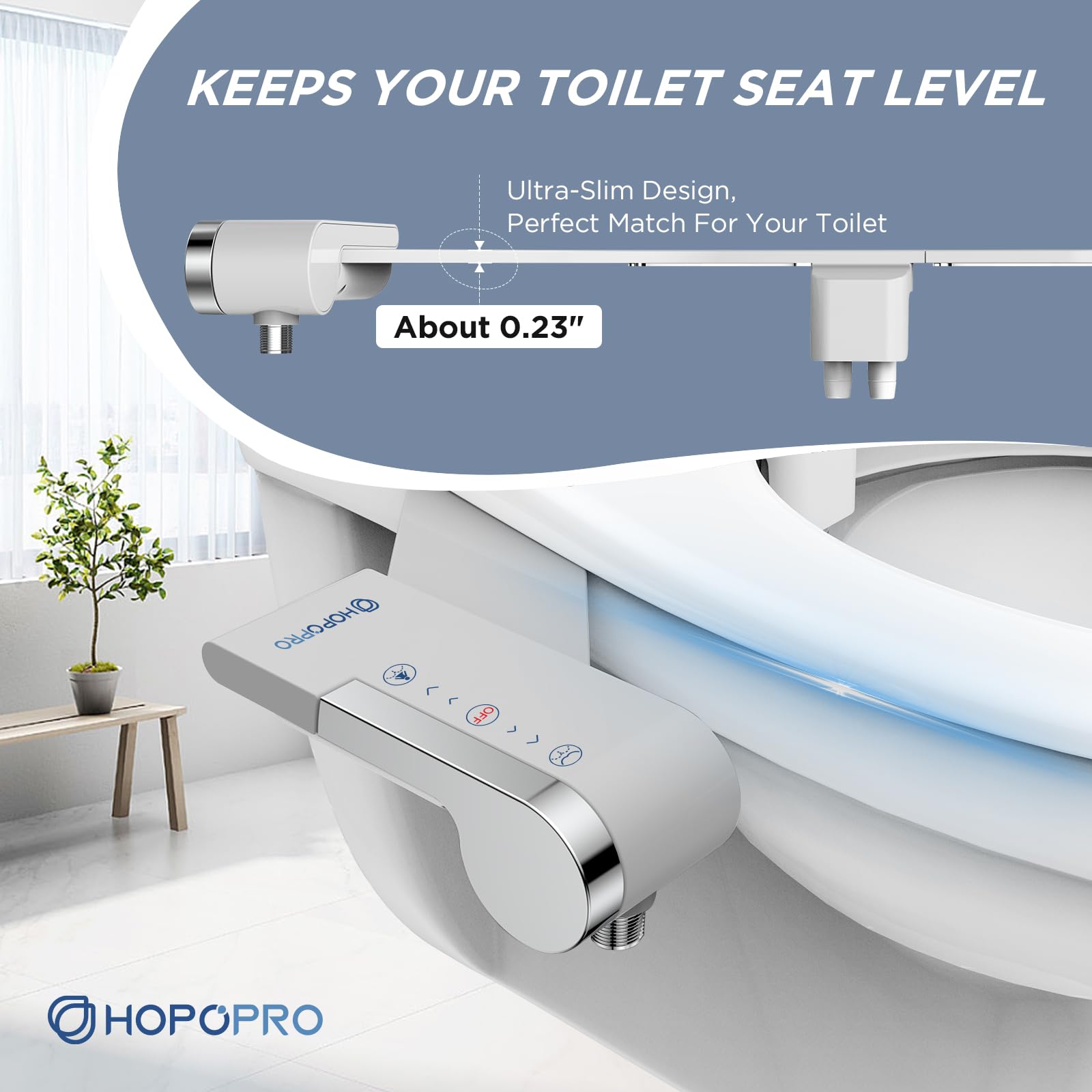 HOPOPRO bidet offers rear and feminine wash modes for versatility.