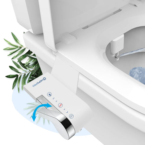 HOPOPRO bidet attachment front view shows slim profile and sleek chrome lever.