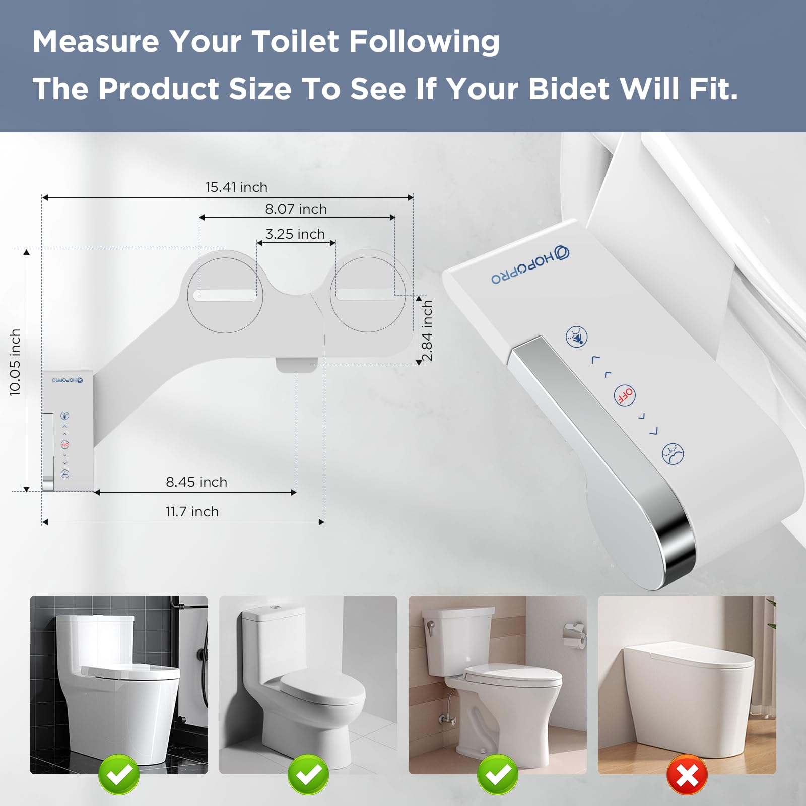 HOPOPRO bidet attachment dual nozzles ready for rear and feminine wash.