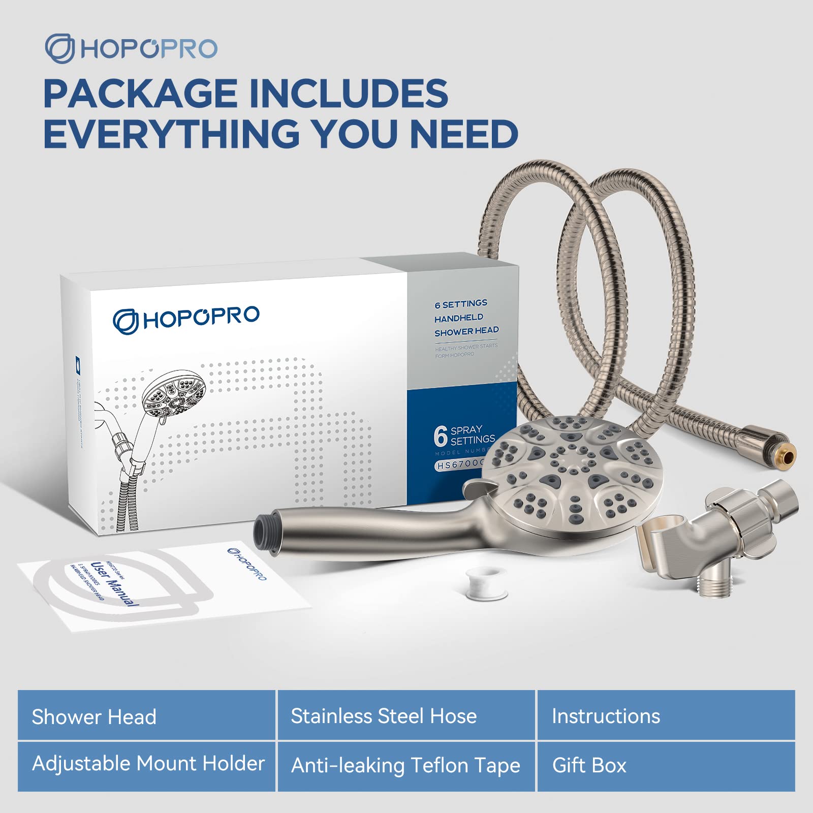 HOPOPRO packaging shows components for straightforward, tool-free setup.
