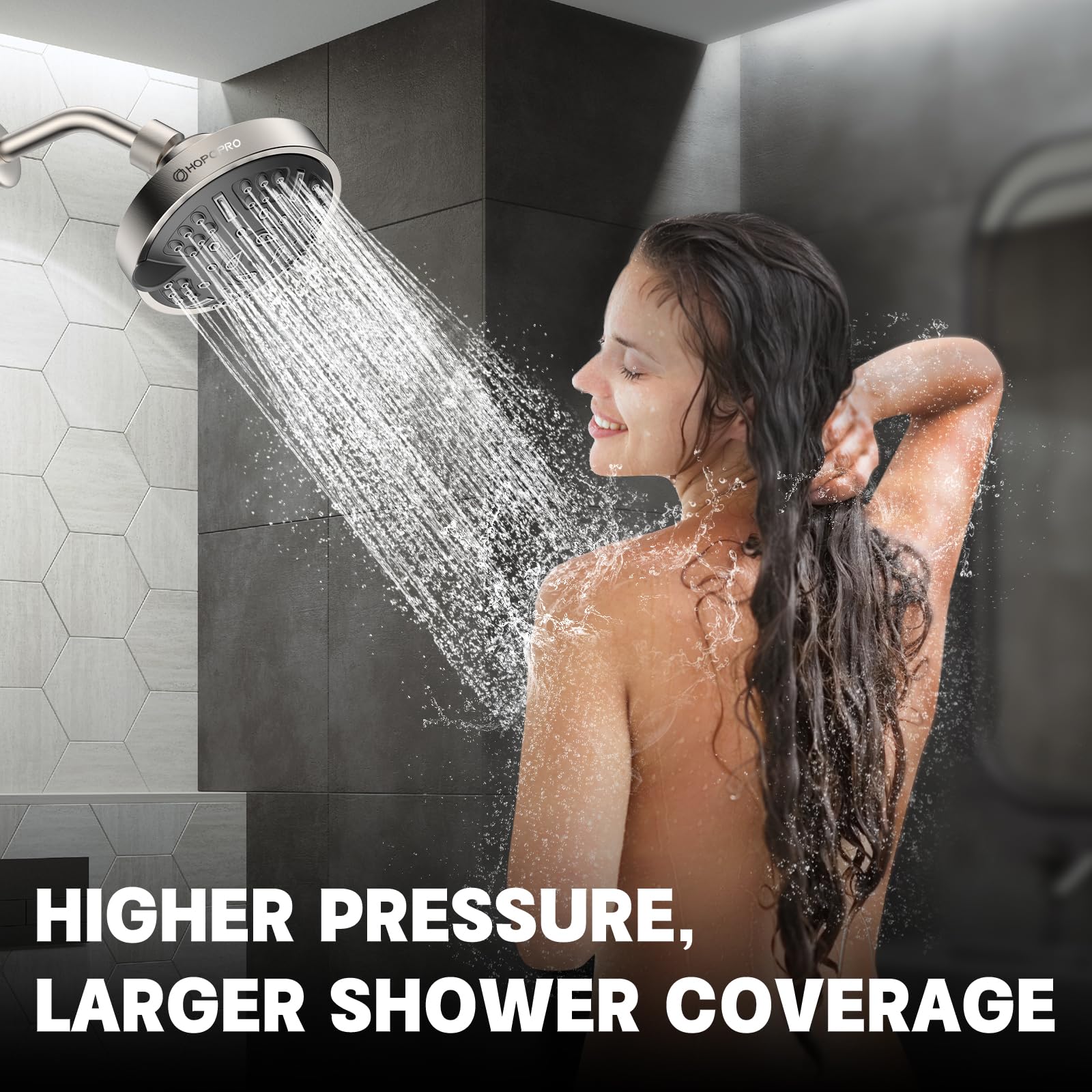 HOPOPRO universal G1/2-inch thread fits standard shower arms.