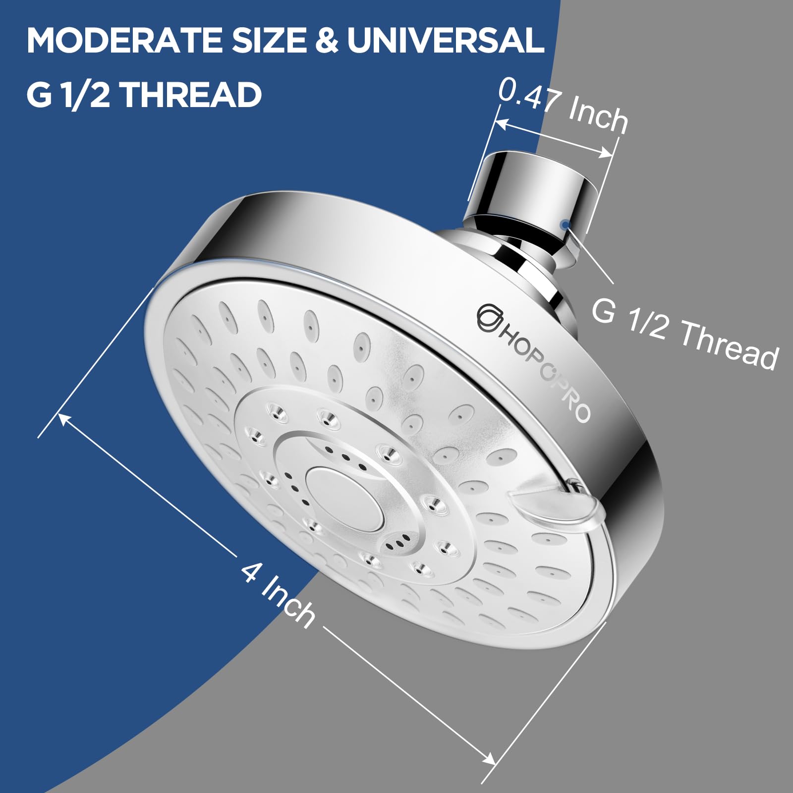 HOPOPRO universal G1/2 thread connection fits most shower arms.