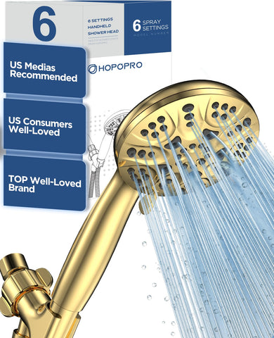 HOPOPRO 6-mode showerhead front view shows versatile spray options for personalized showers.