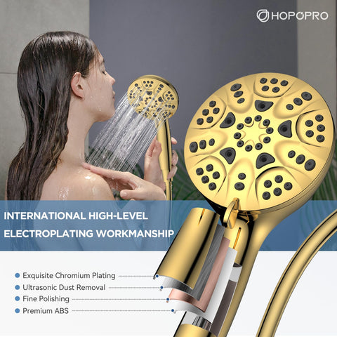HOPOPRO 6-mode showerhead hose connection demonstrates quick, secure attachment.