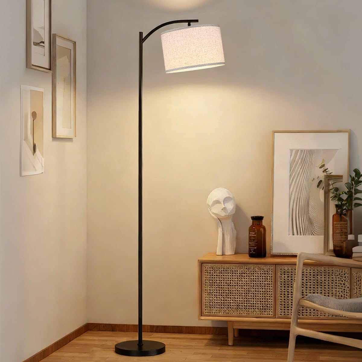 HoperBriwght linen shade diffuses light for a cozy, even glow
