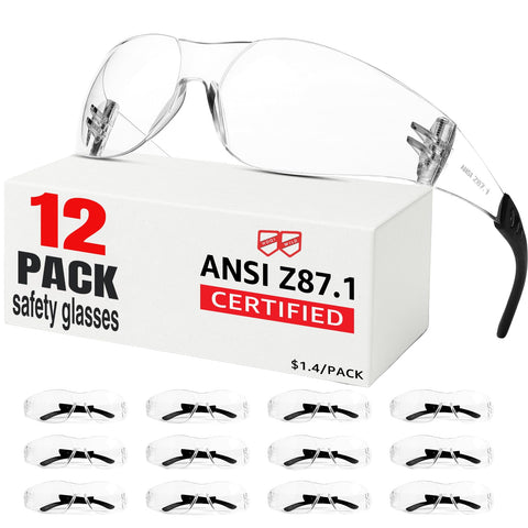 Hoqiwild 12-pack safety glasses for clear vision and reliable eye protection.