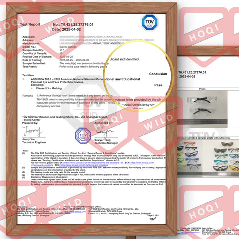 Hoqiwild ANSI Z87.1 certified eyewear for dependable protection.