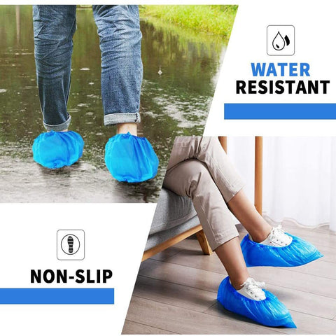 Horlon blue boot covers in use at a construction site for protection