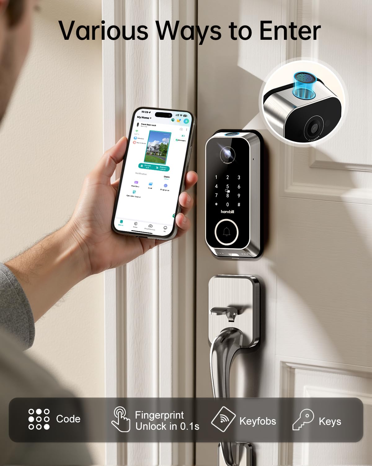 Hornbill fingerprint ID entry for quick keyless access.
