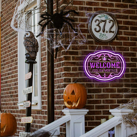 Horseneon Distressed metal frame detail adds vintage horror vibe.