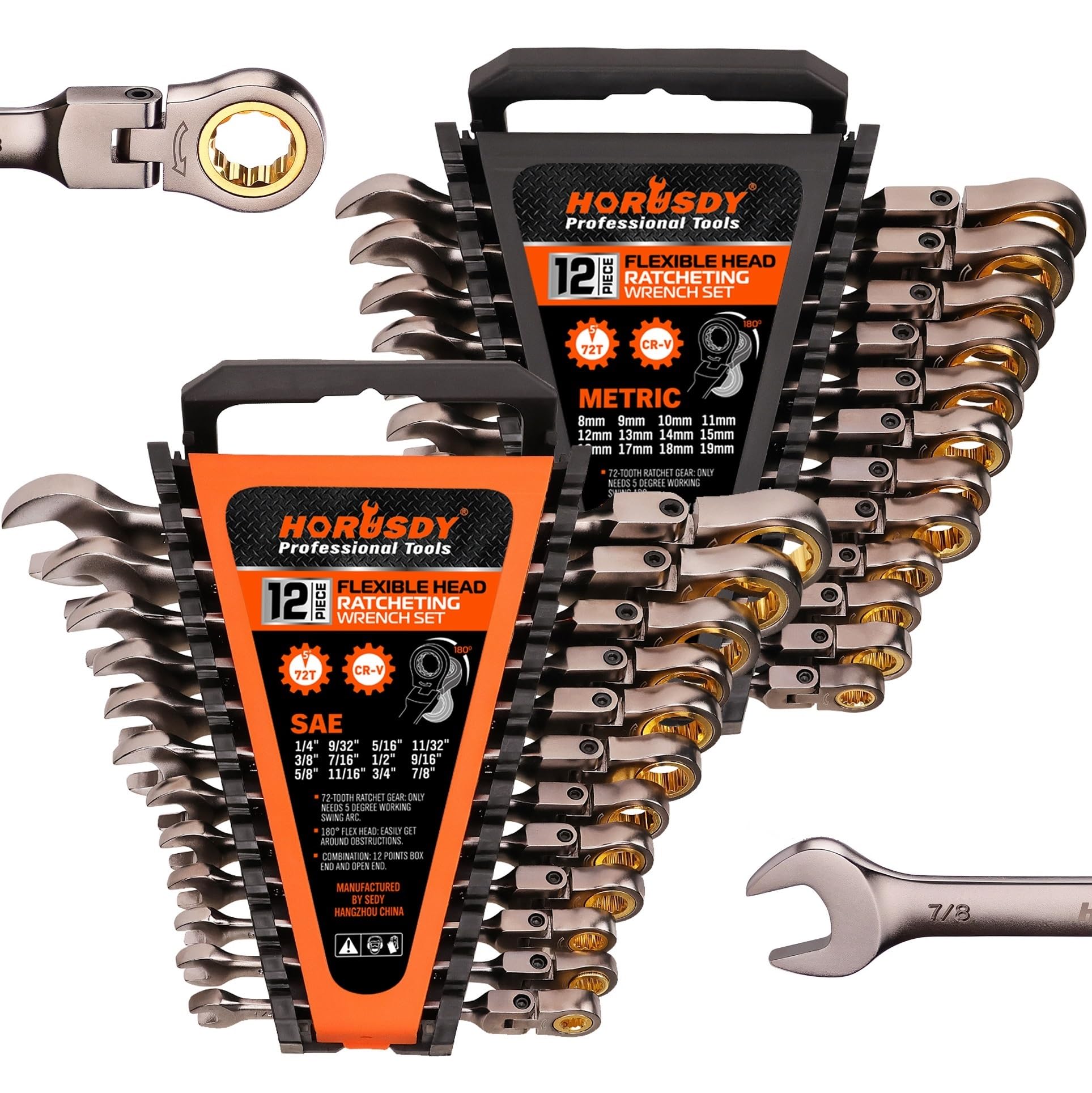 HORUSDY 24-piece flex-head wrench set shown in the organizer for quick access