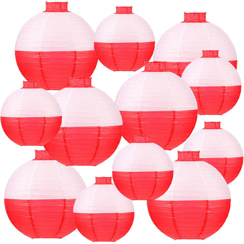 Hortsun fishing bobber lantern 12in red and white ready to hang decor