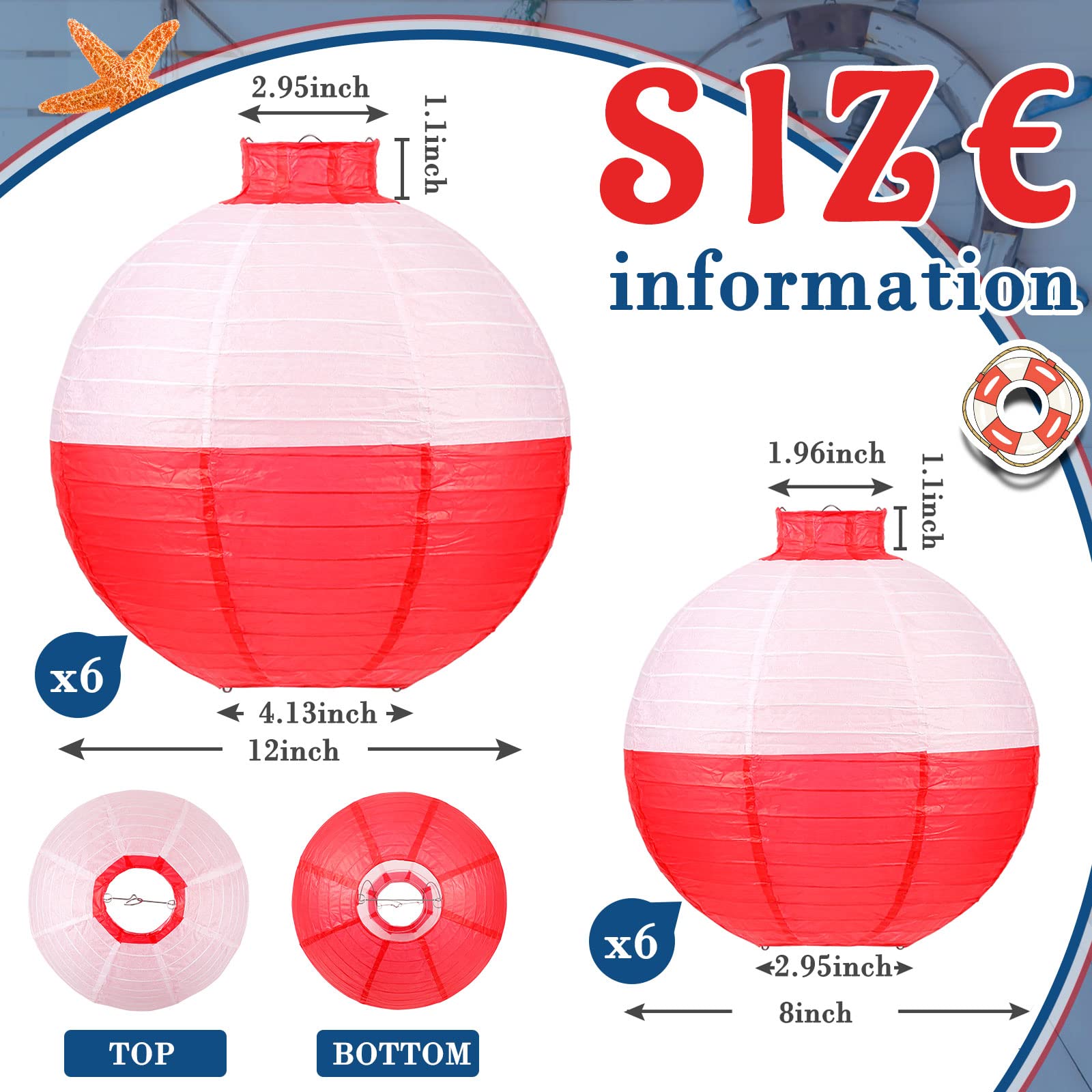 Hortsun fishing bobber lantern 8in red white ideal for ceilings