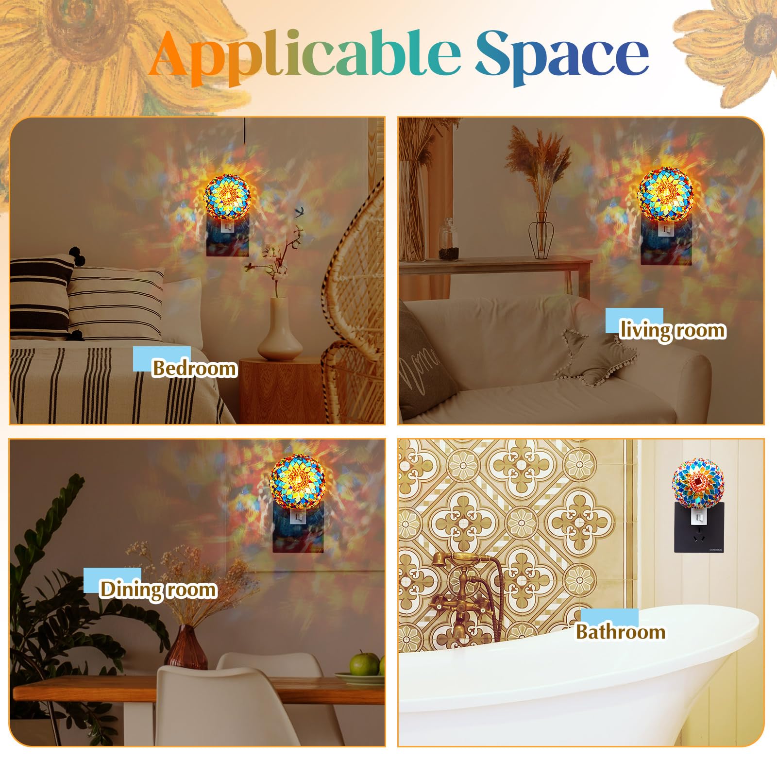 Hortsun mosaic design night light doubles as compact wall decor.