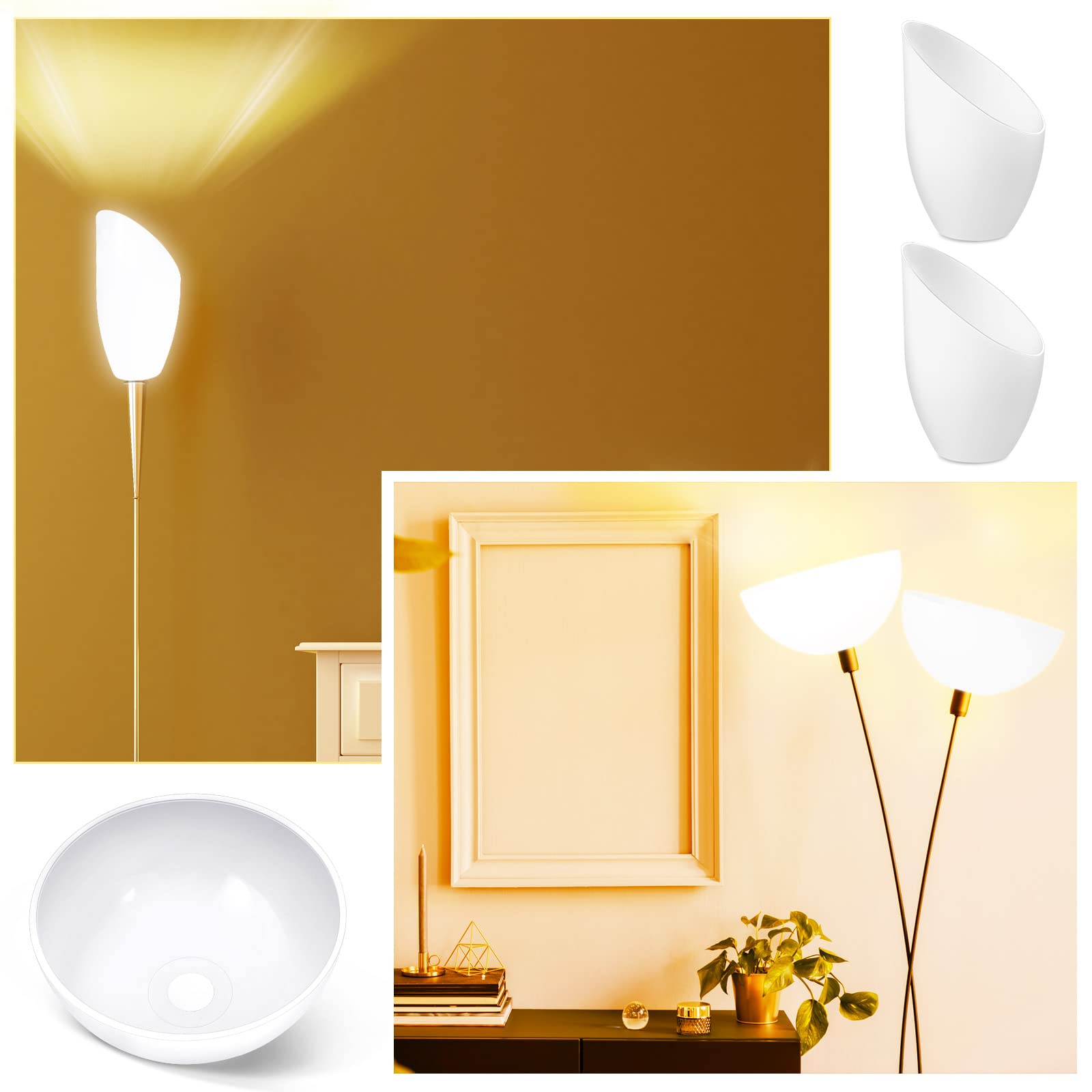 Hortsun white plastic shade on a torchiere lamp