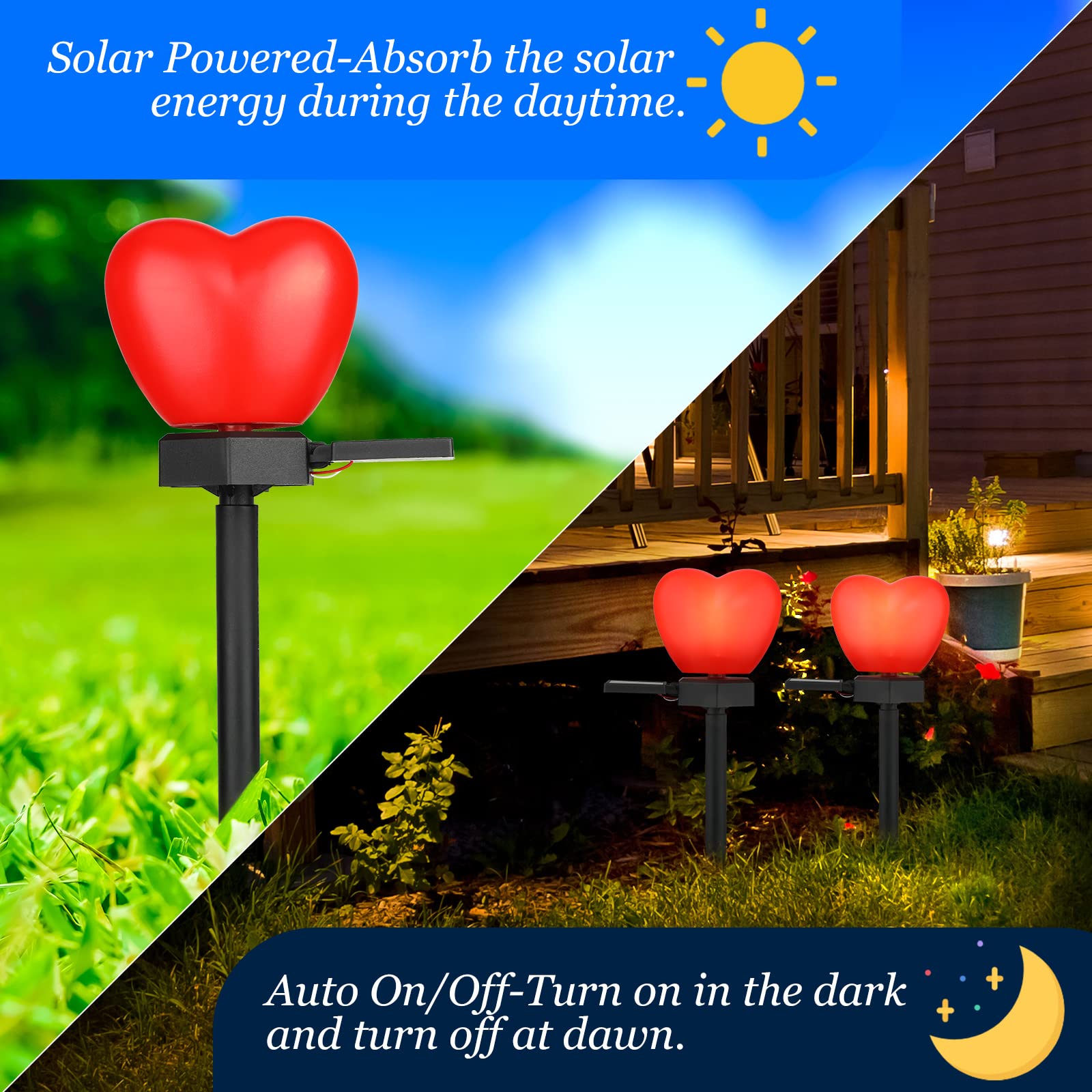 Hortsun Valentine's heart light glowing at night for walkway ambiance