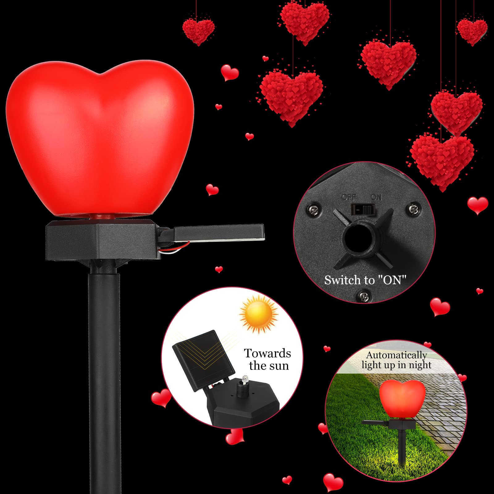 Hortsun red heart lights setup brightens yard decor without wiring