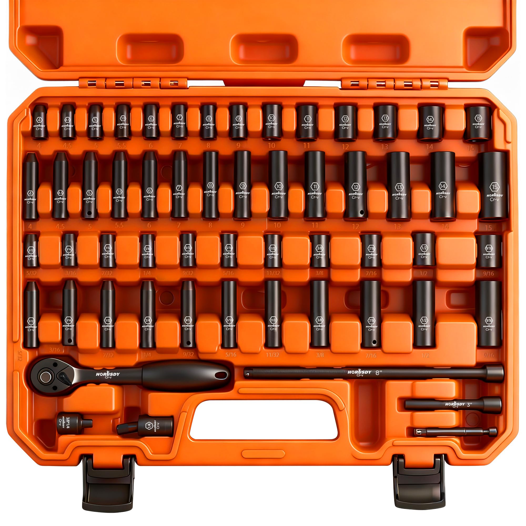 HORUSDY 1/4 drive master socket set with ratchet for fast tightening