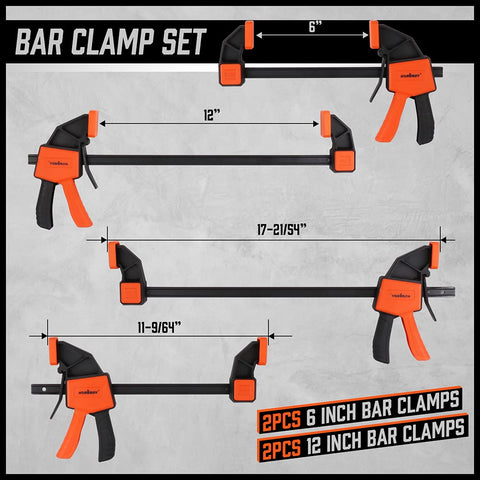HORUSDY 12in bar clamp close-up highlighting robust build and long reach.