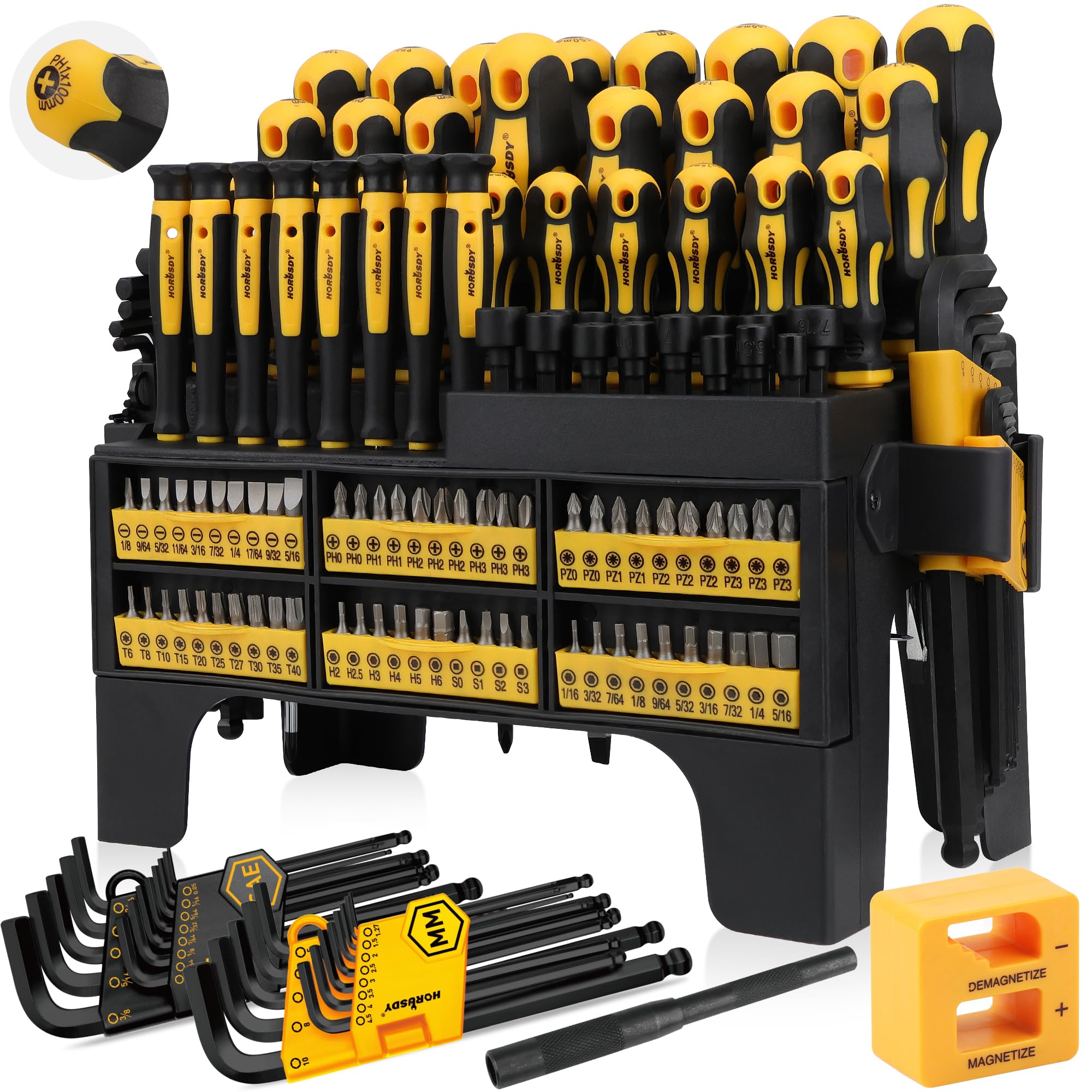HORUSDY 140-piece set with magnetic bits for versatile DIY tasks.