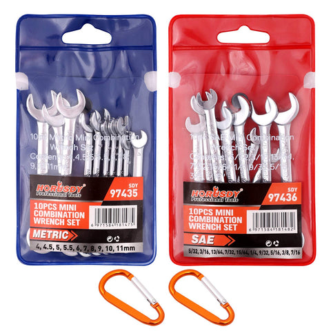 HORUSDY 20-piece mini wrench set in a compact case for metric and SAE tasks