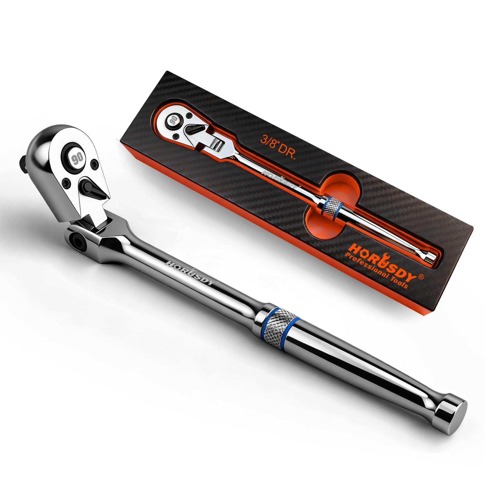 HORUSDY 3/8 inch drive 90-tooth flex head ratchet for tight spaces