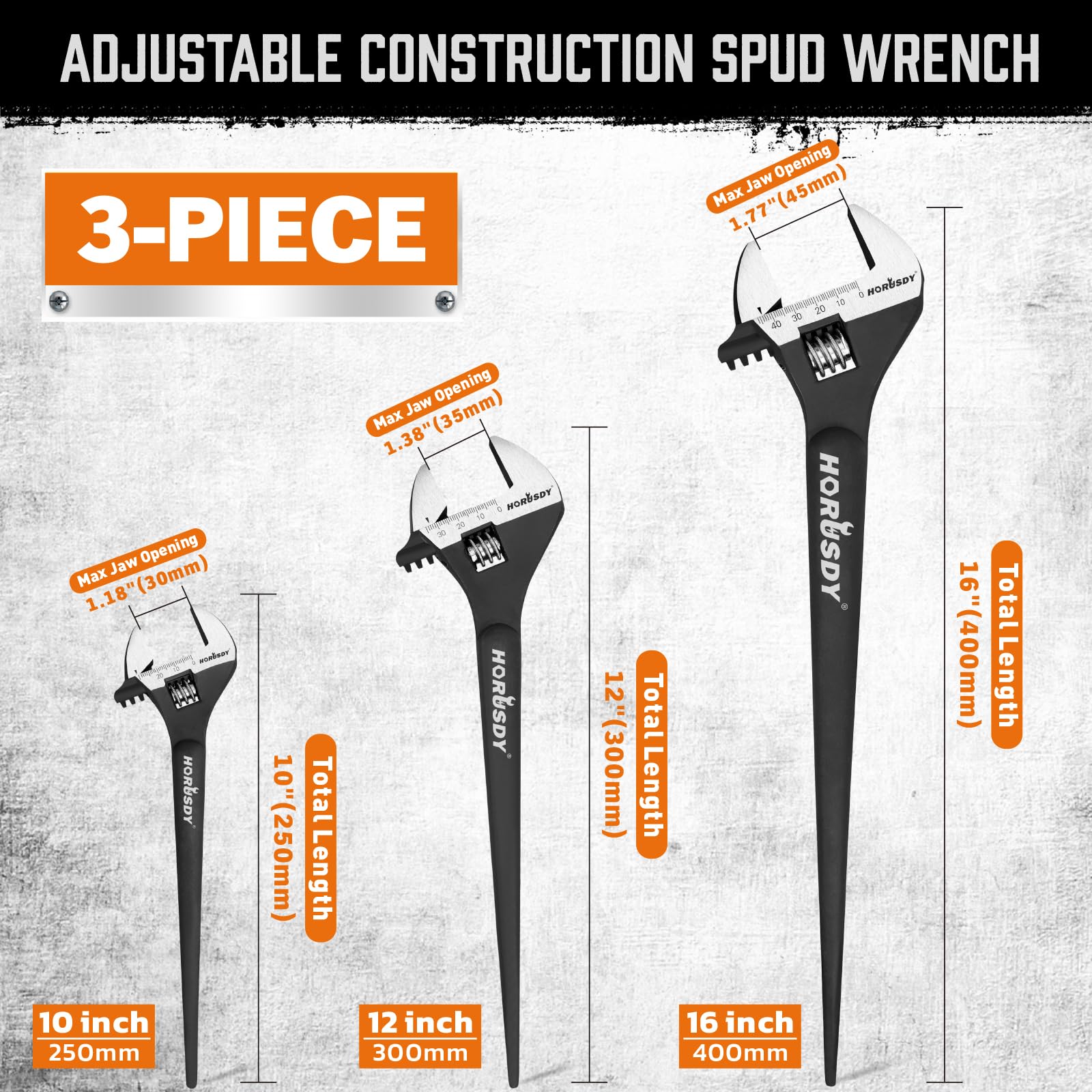 HORUSDY 3-piece spud wrench set in 16-inch size tackles large hardware
