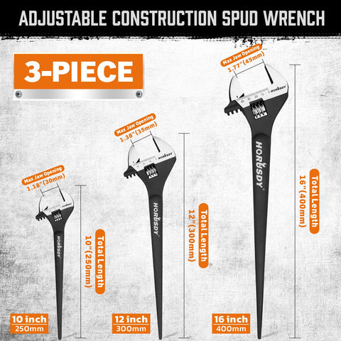 HORUSDY 3-piece spud wrench set in 16-inch size tackles large hardware