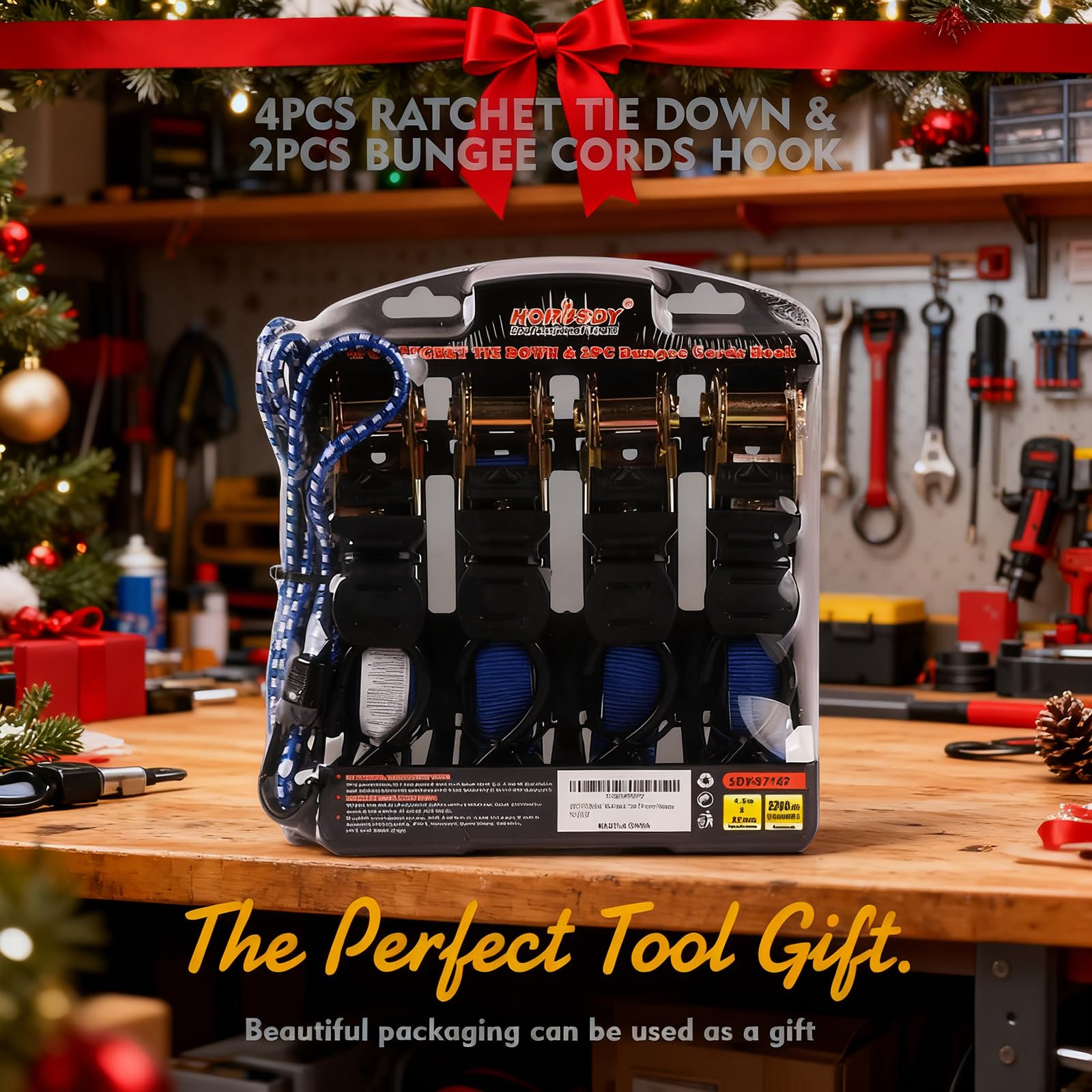 HORUSDY 4-pack webbing with S-hooks provides versatile tie-downs.